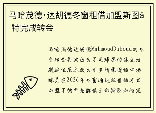 马哈茂德·达胡德冬窗租借加盟斯图加特完成转会